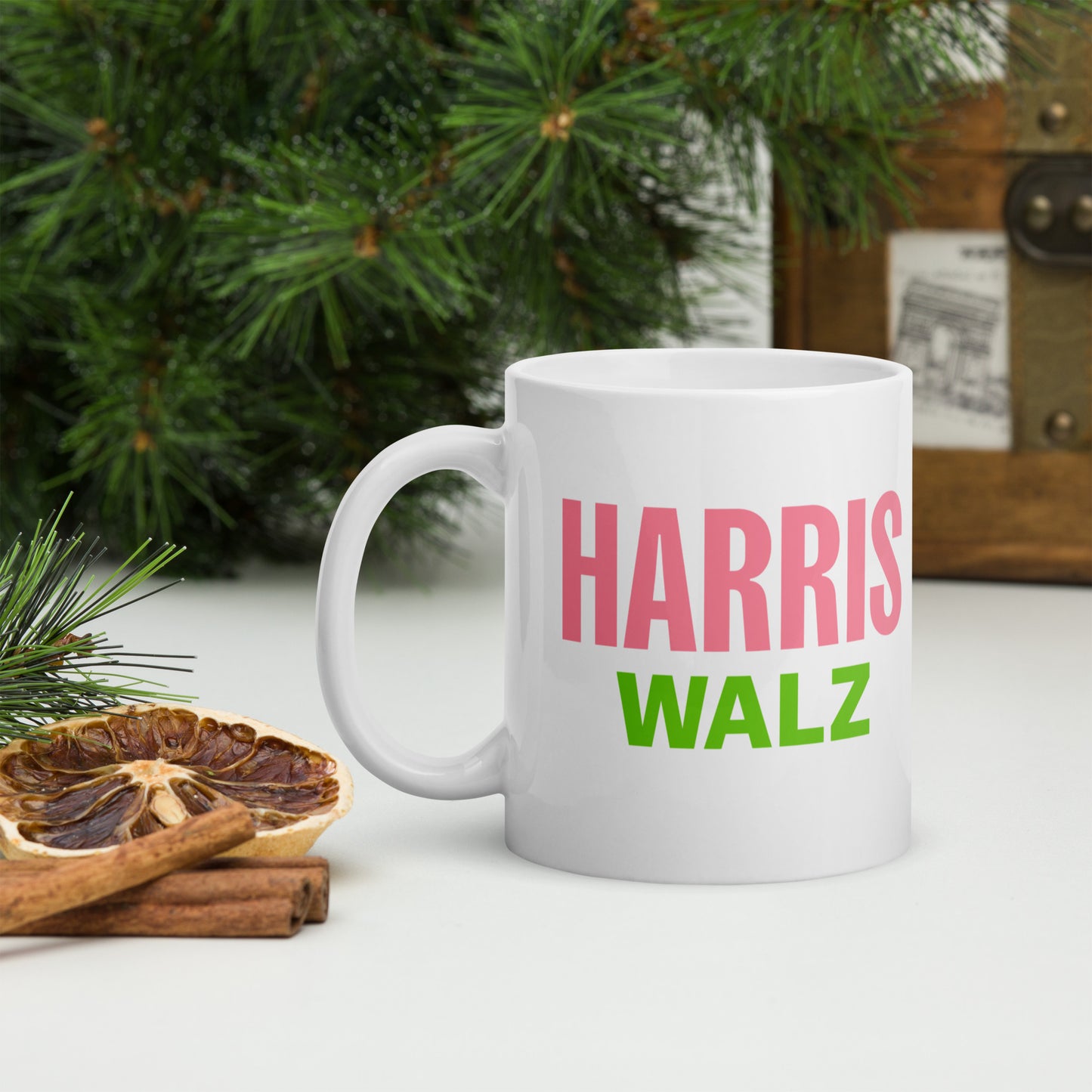 HARRIS WALZ PINK and GREEN White glossy mug