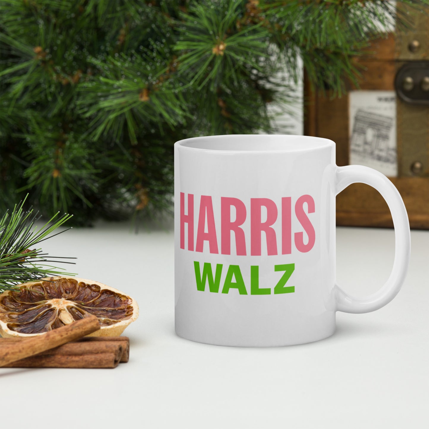 HARRIS WALZ PINK and GREEN White glossy mug