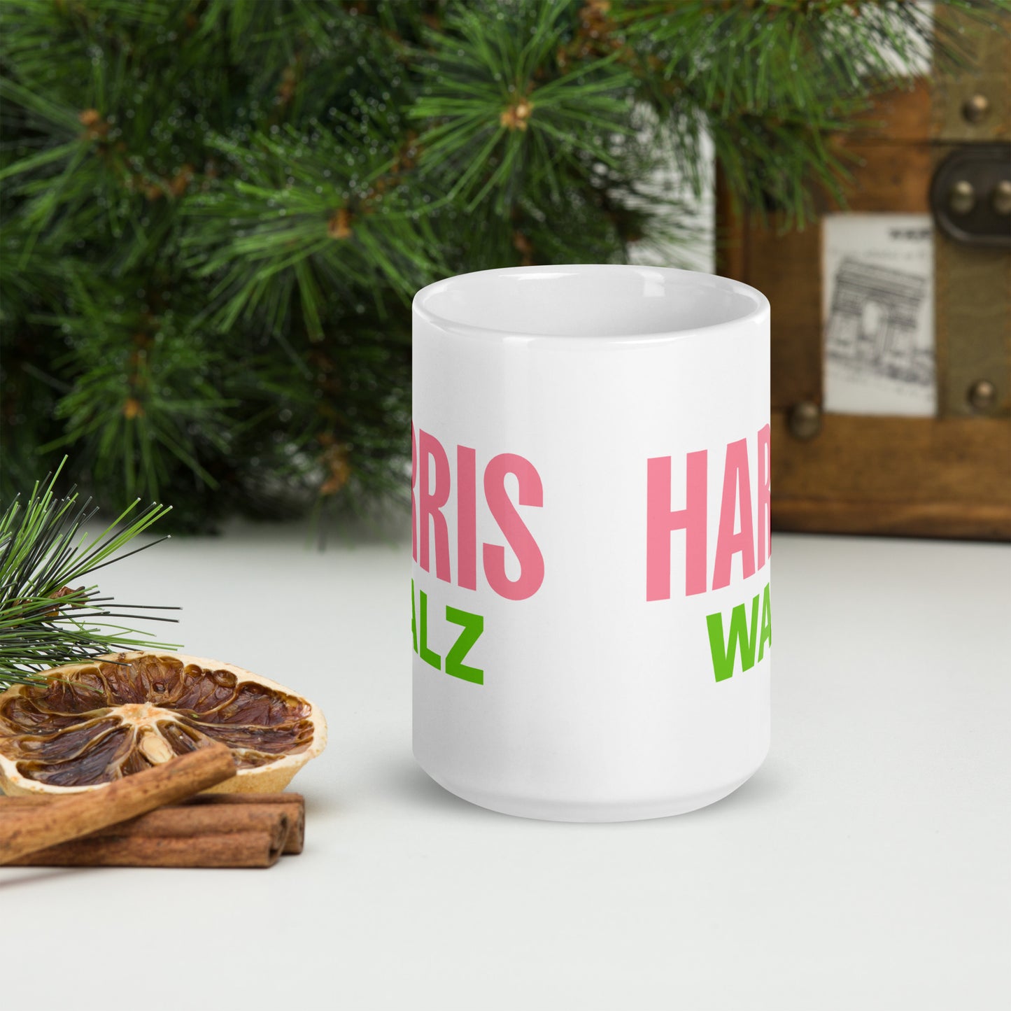 HARRIS WALZ PINK and GREEN White glossy mug