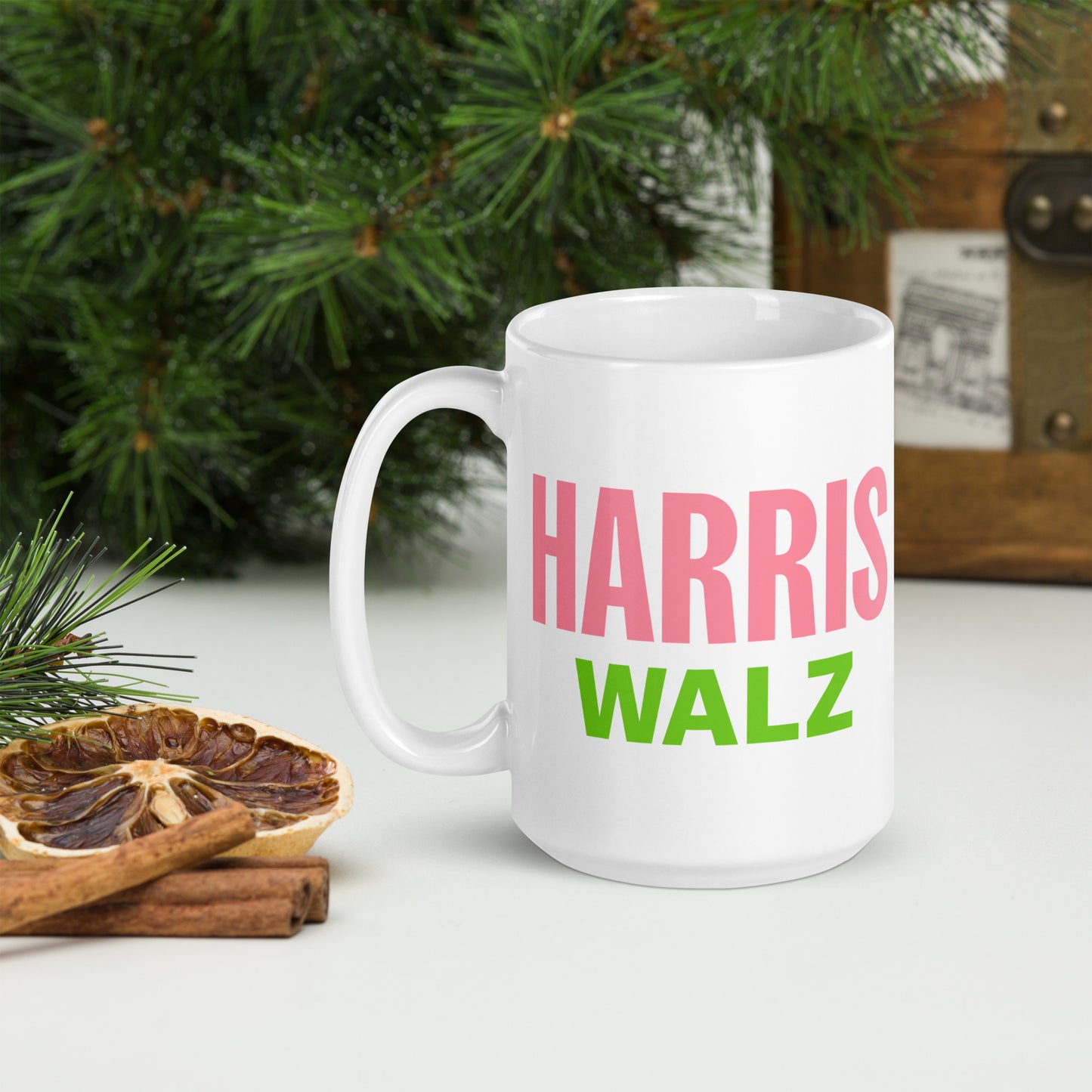 HARRIS WALZ PINK and GREEN White glossy mug