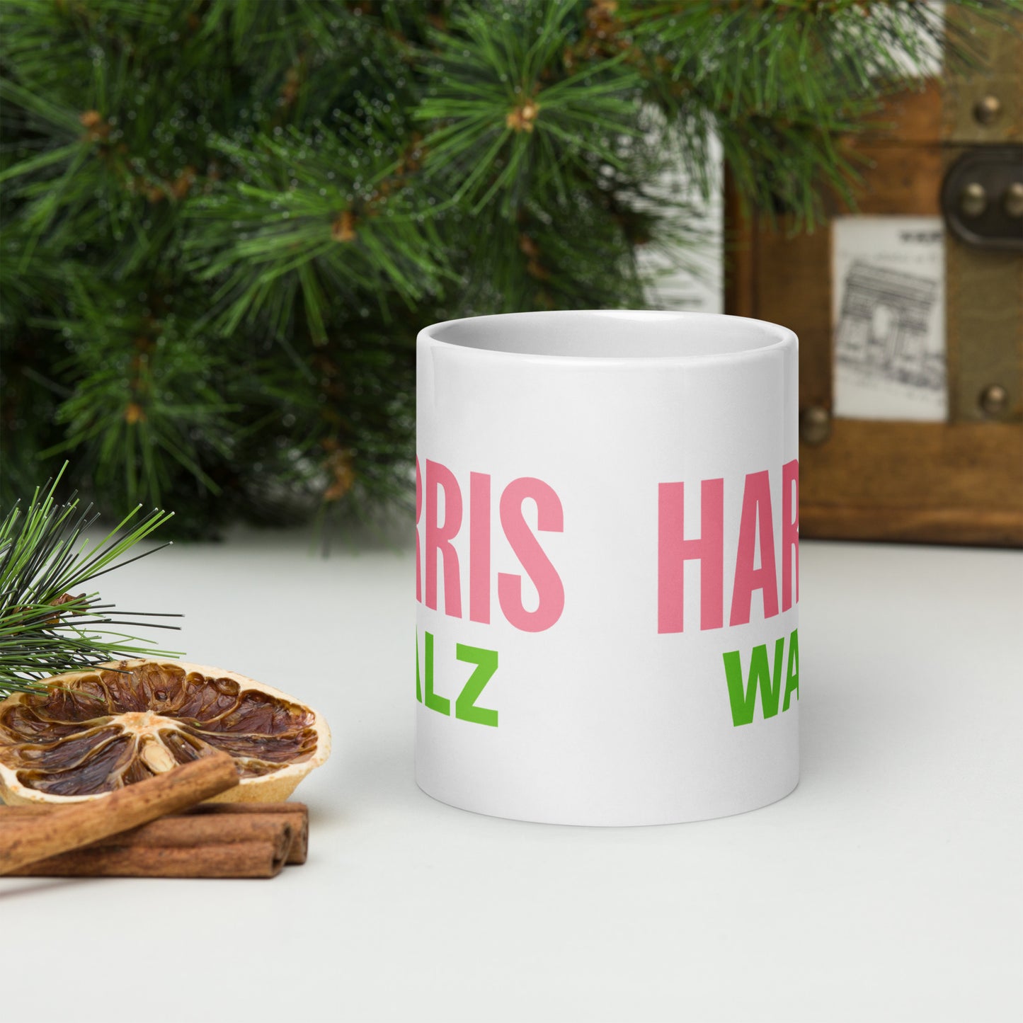 HARRIS WALZ PINK and GREEN White glossy mug