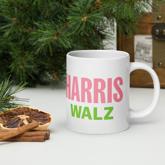 HARRIS WALZ PINK and GREEN White glossy mug